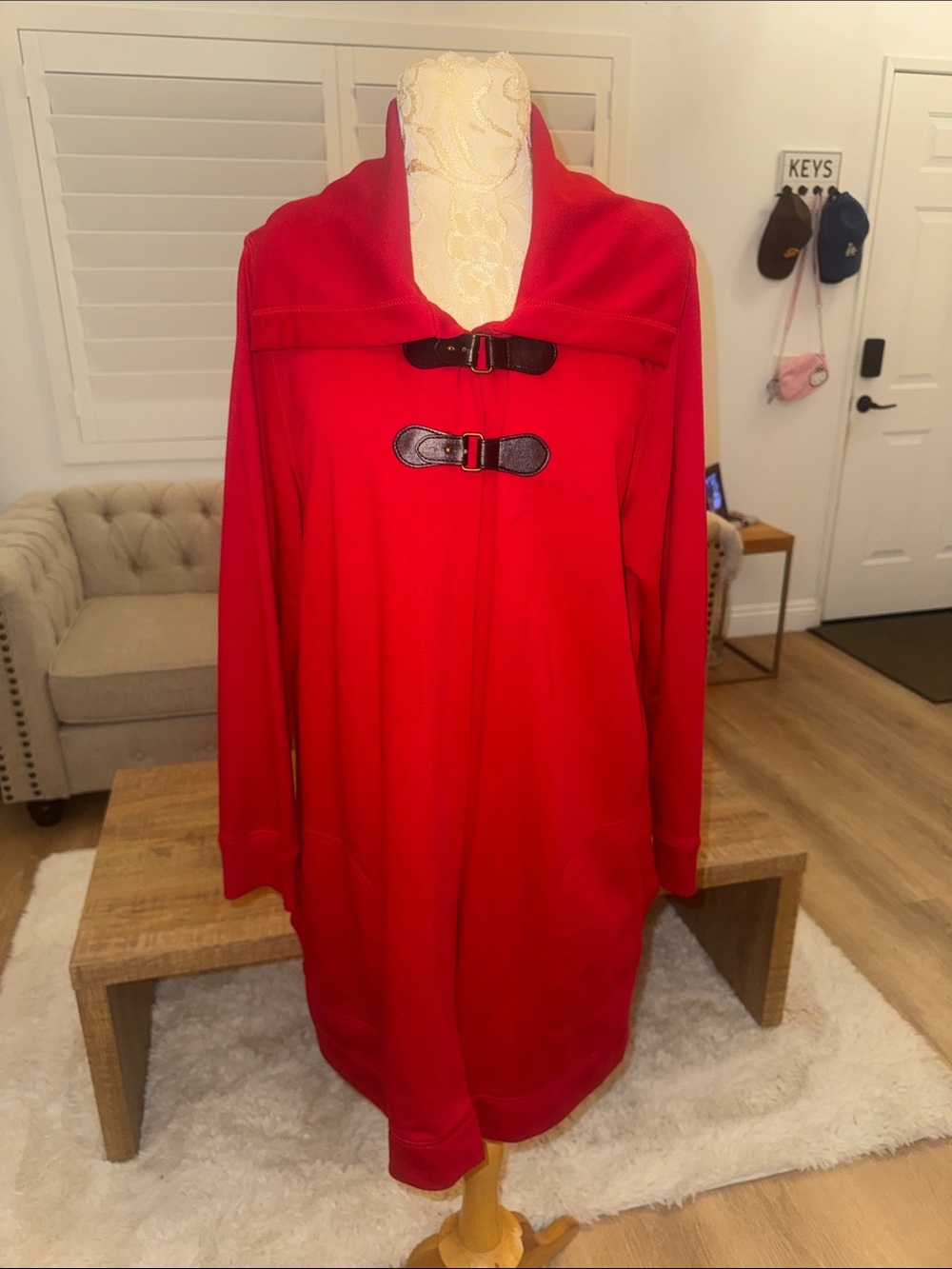Red Toggle-Front Women's Sweater Coat